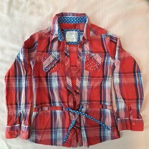 JUSTICE BUTTON DOWN SHIRT - ROLL-UP SLEEVES - 100% COTTON - GIRLS SIZE 7